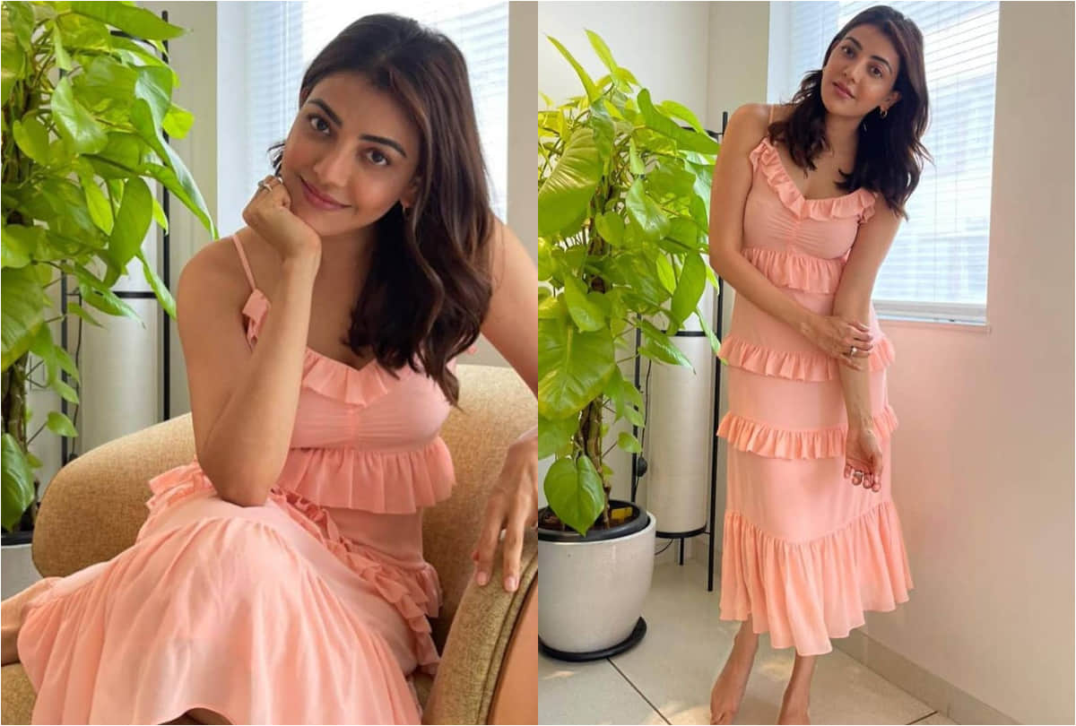 kajal agarwal look flawless beautiful in coral peach summer dress