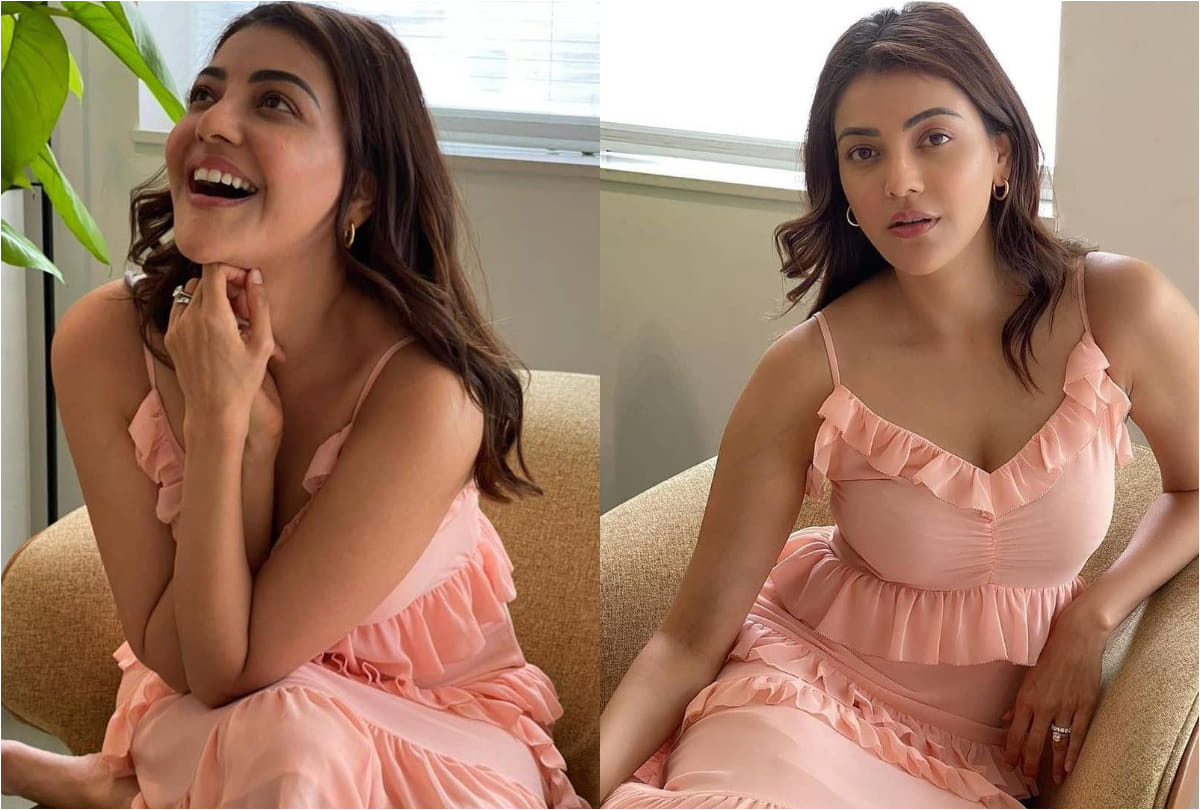 kajal agarwal look flawless beautiful in coral peach summer dress
