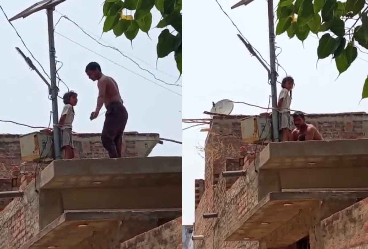 father knot her daughter with solar pole after She quarreling with younger brother