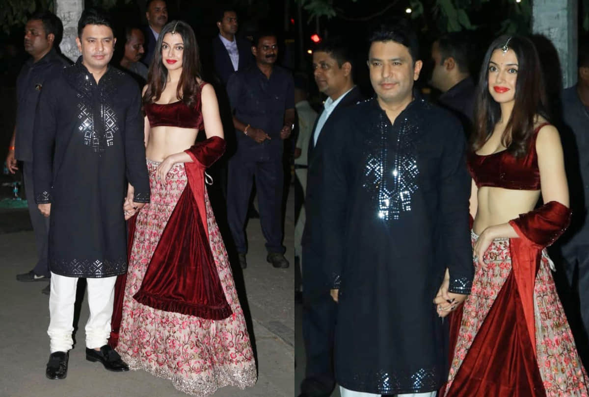 divya khosla kumar in bachchan diwali party 2019 wore lehenga with velvet blouse grab limelight