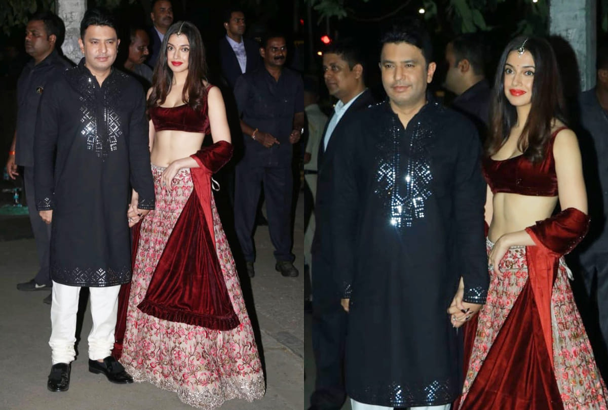divya khosla kumar in bachchan diwali party 2019 wore lehenga with velvet blouse grab limelight