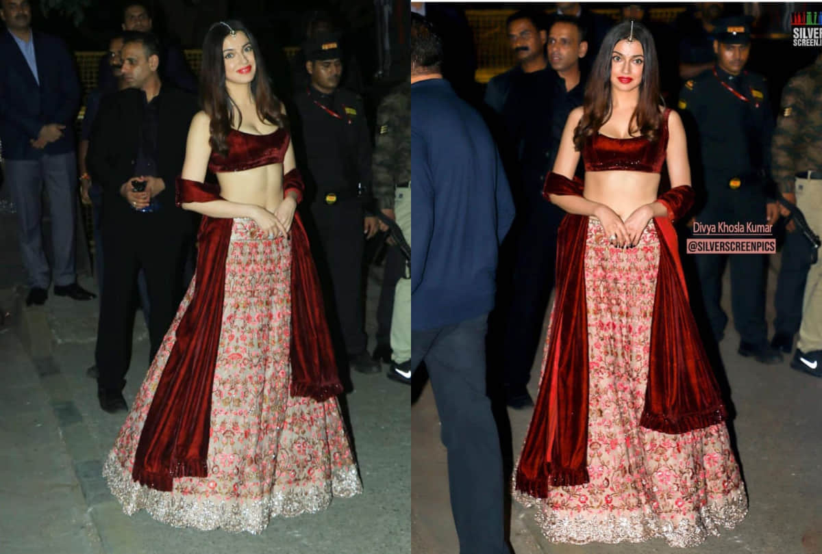 divya khosla kumar in bachchan diwali party 2019 wore lehenga with velvet blouse grab limelight