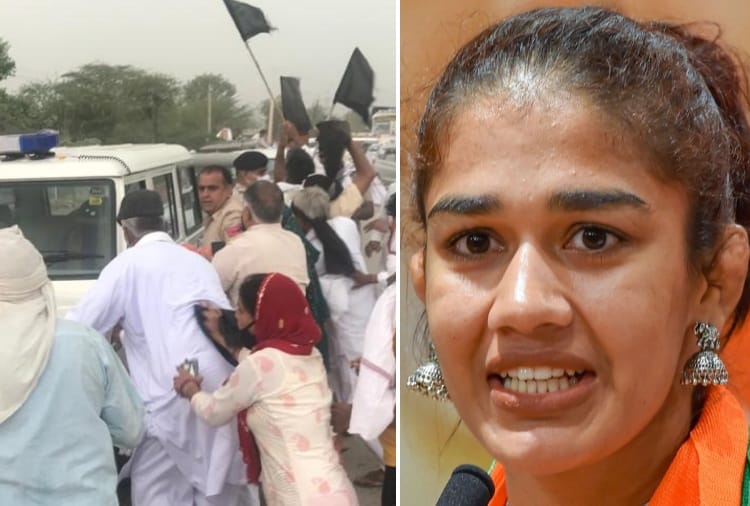 Farmers showed black flags to BJP leader Babita Phogat in Charkhi Dadri