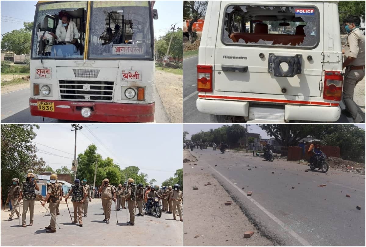 angry villagers stone pelting on roadways buses over water problem in firozabad