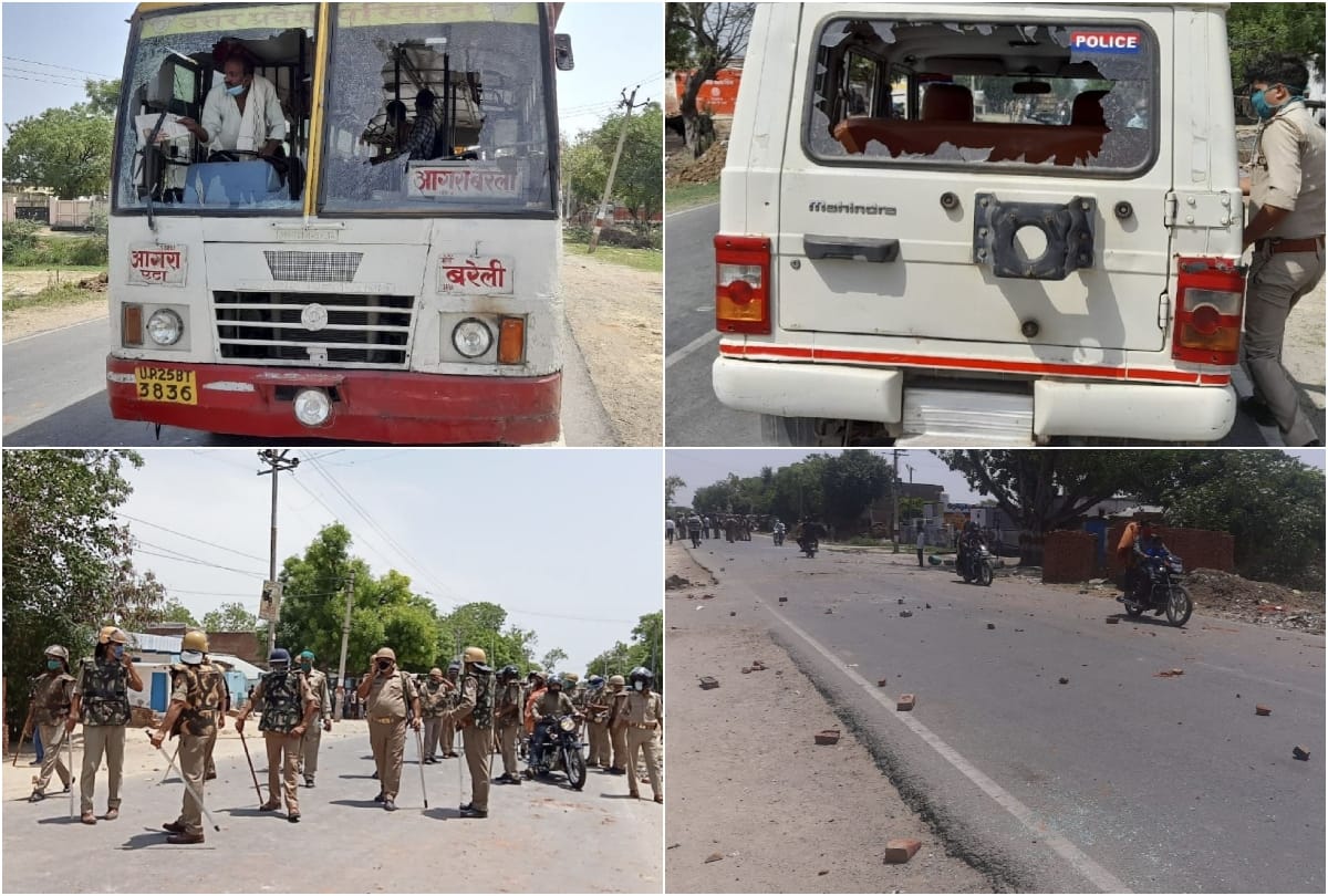 angry villagers stone pelting on roadways buses over water problem in firozabad