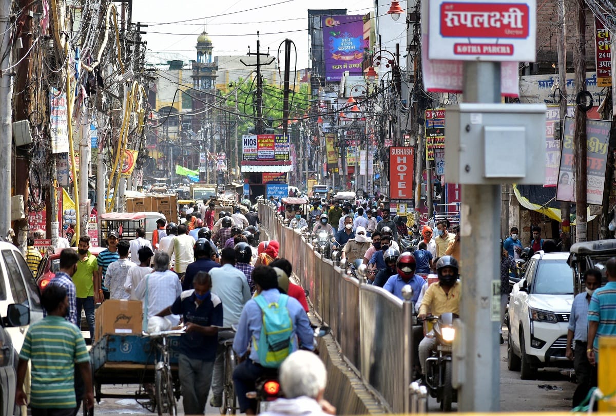 Open markets in Prayagraj, some restraint and some social distancing.