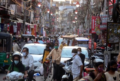 Open markets in Prayagraj, some restraint and some social distancing.