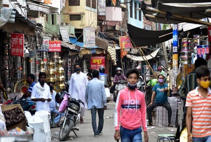 Open markets in Prayagraj, some restraint and some social distancing.