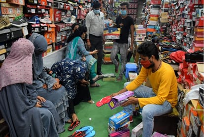 Open markets in Prayagraj, some restraint and some social distancing.