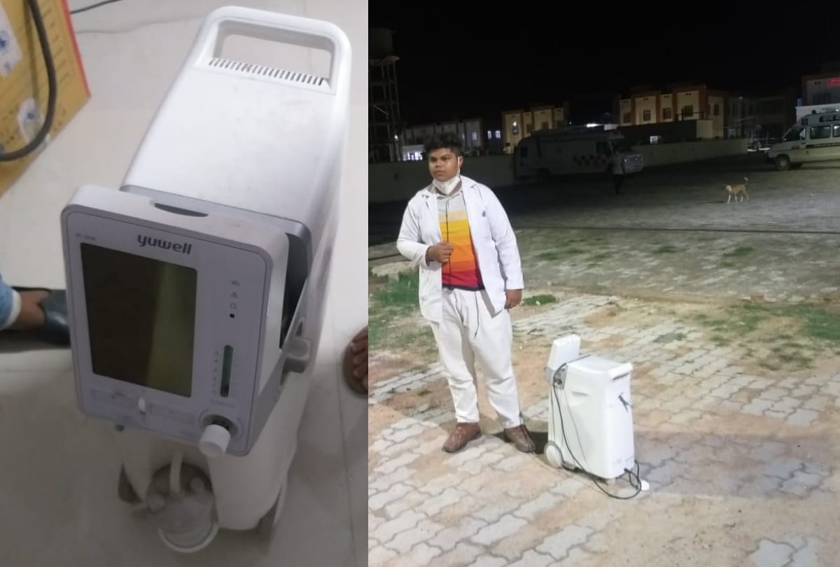 A man steals the oxygen concentrator from district hospital in Amethi.