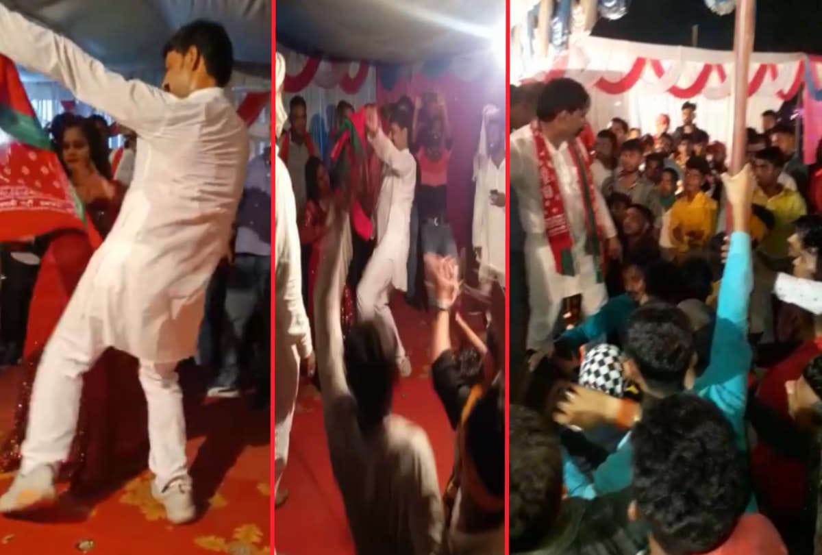 SP leaders video viral dancing with ladies on orchestra at Gorakhpur