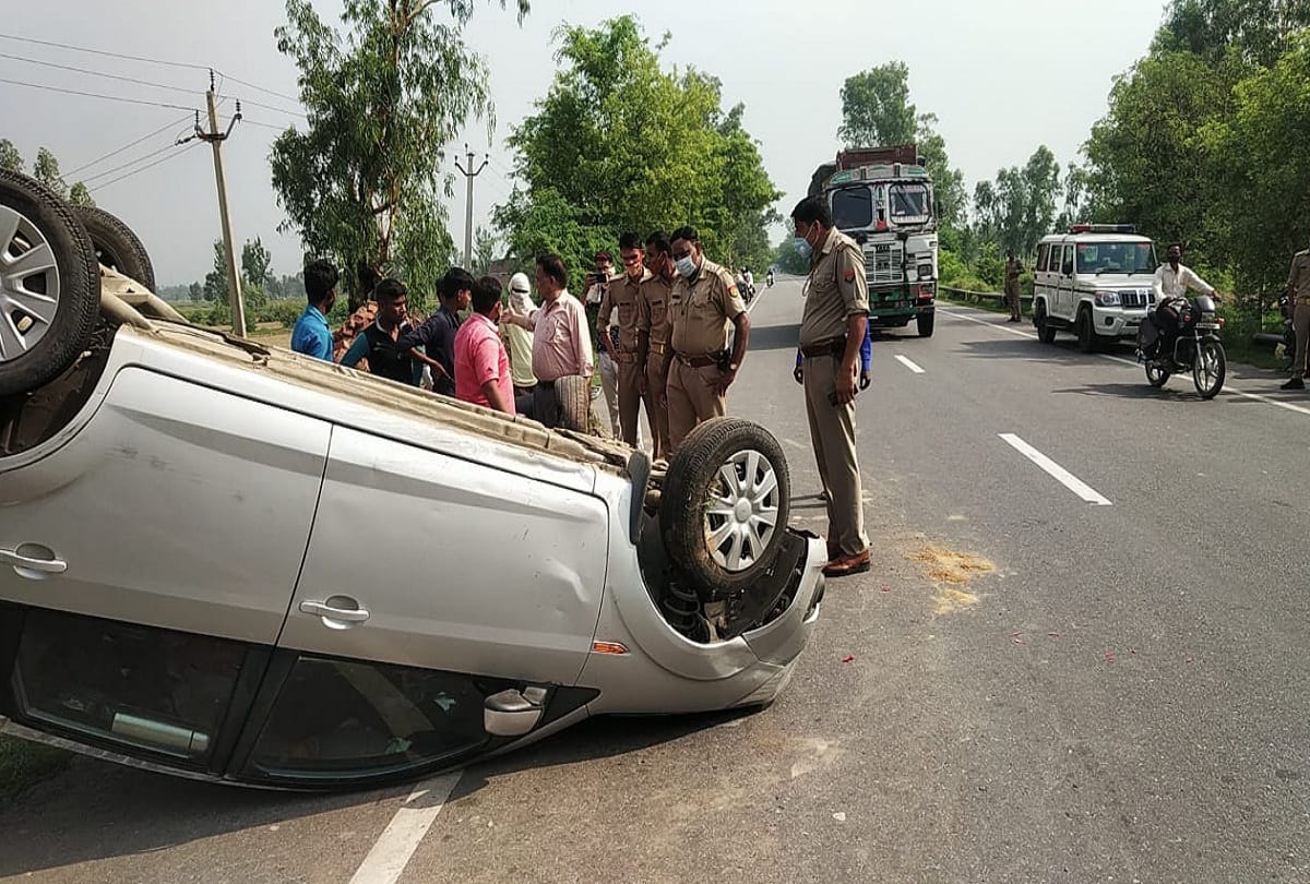 Deputy Director of Agriculture car overturned due to tire puncture bike rider injured 