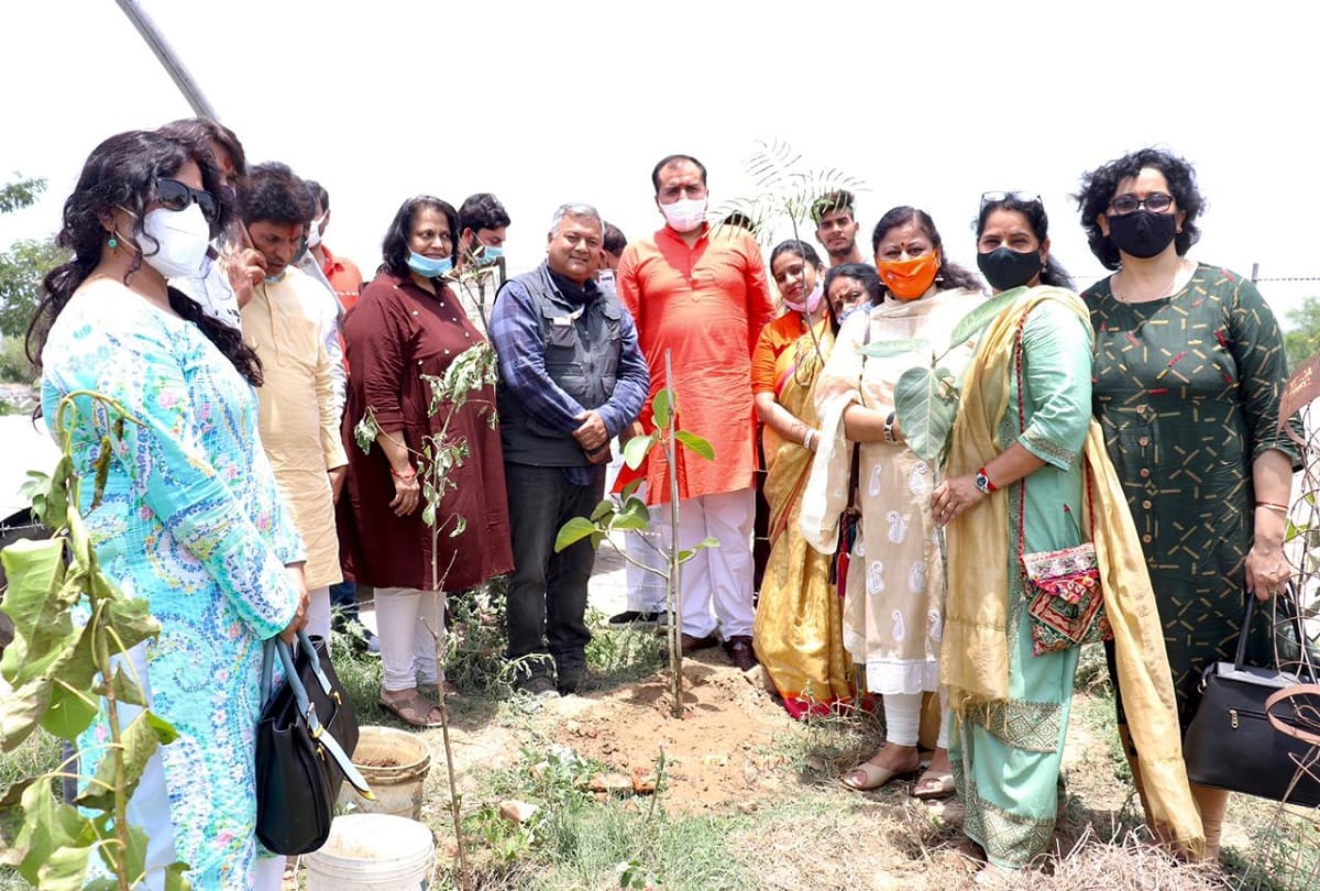 peepal baba and bjp leader manoj gupta planting trees at noida on the occasion of world environment day