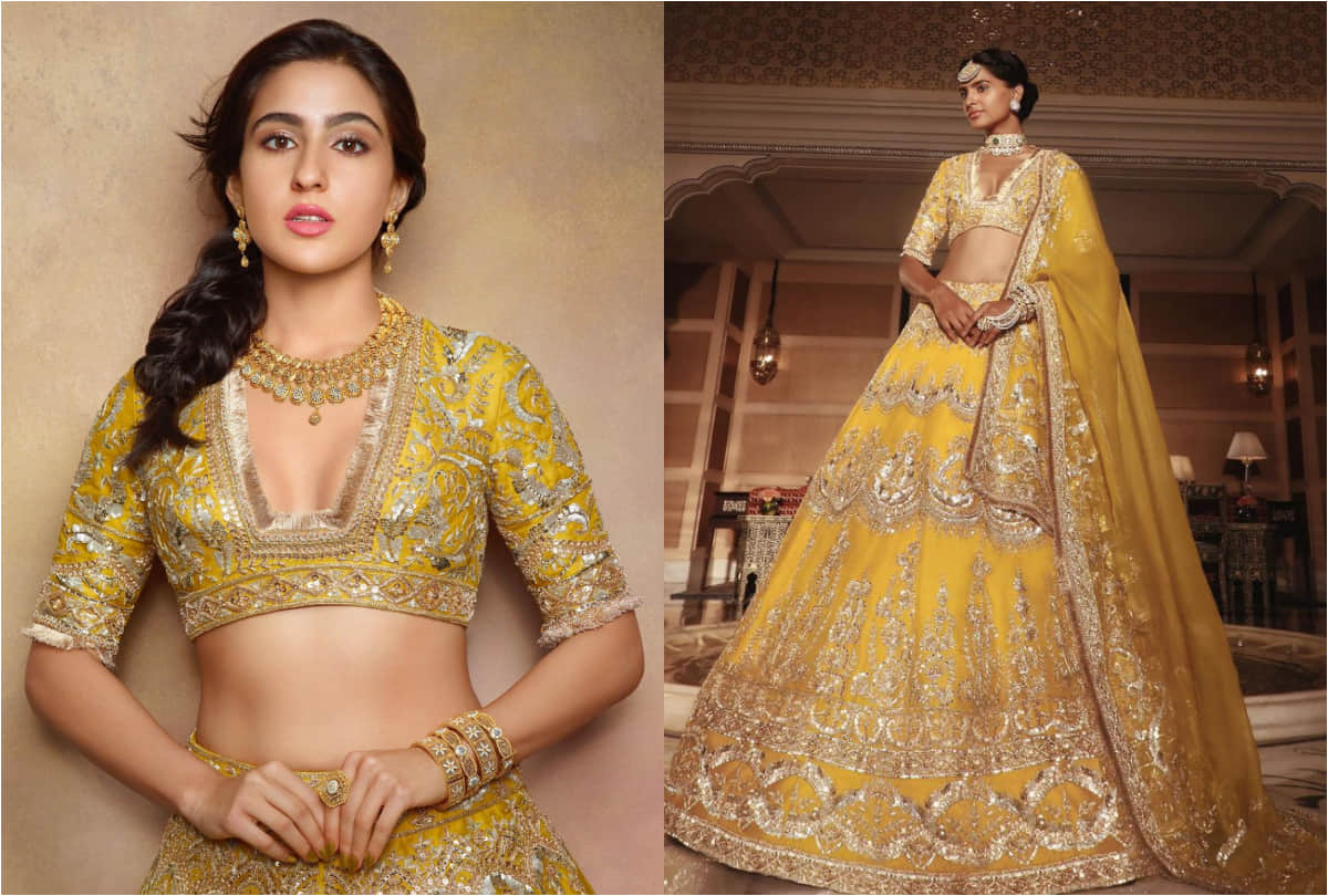 sara ali khan look ravishing in yellow sunshine lehenga from manish malhotra collection