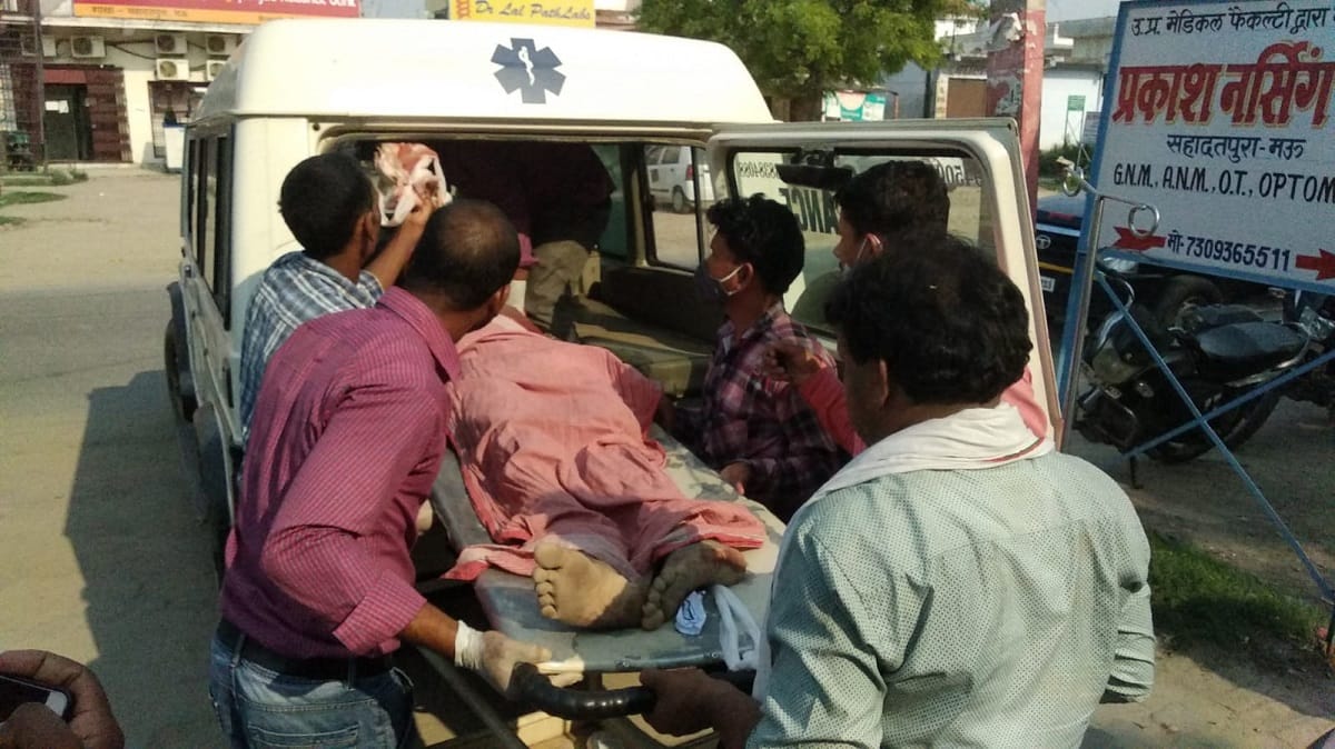 Worker injured in buried of roadways old dilapidated building demolition in mau