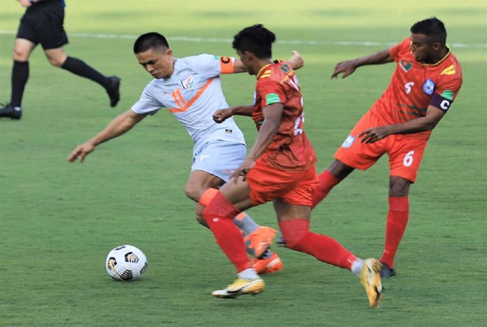 sunil chetri brace helps India beat Bangladesh 2-0 in World Cup qualifier