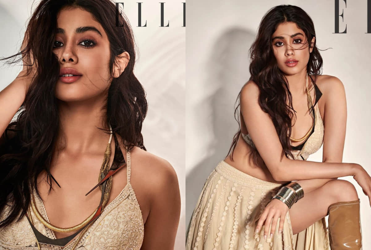 janhvi kapoor show glam look in her latest photoshoot bikini blouse with thigh high slit lehenga
