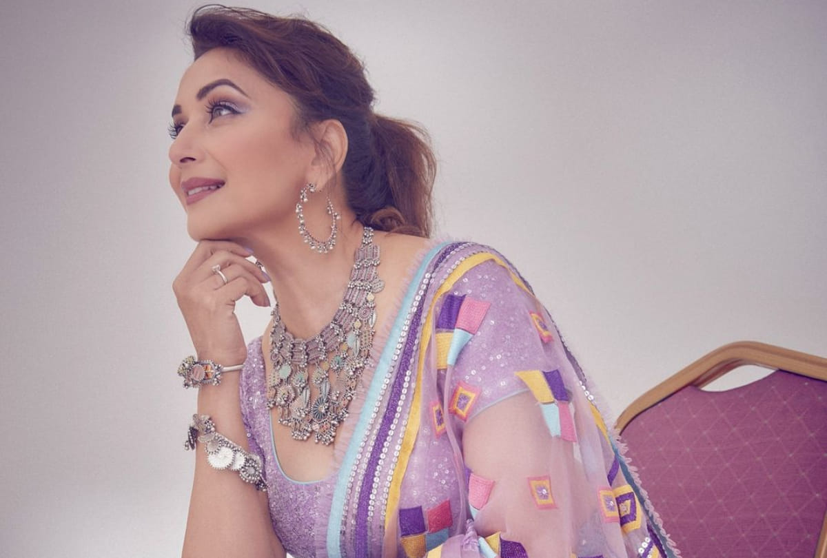 madhuri dixit purple lehenga and tribal jewellery grab attention