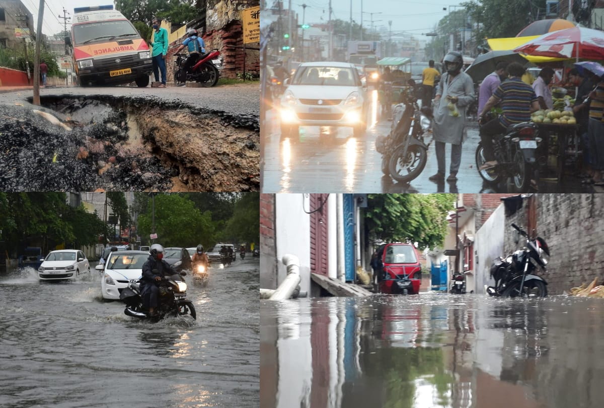 Heavy rain in Lucknow and nearby areas in Uttar Pradesh.