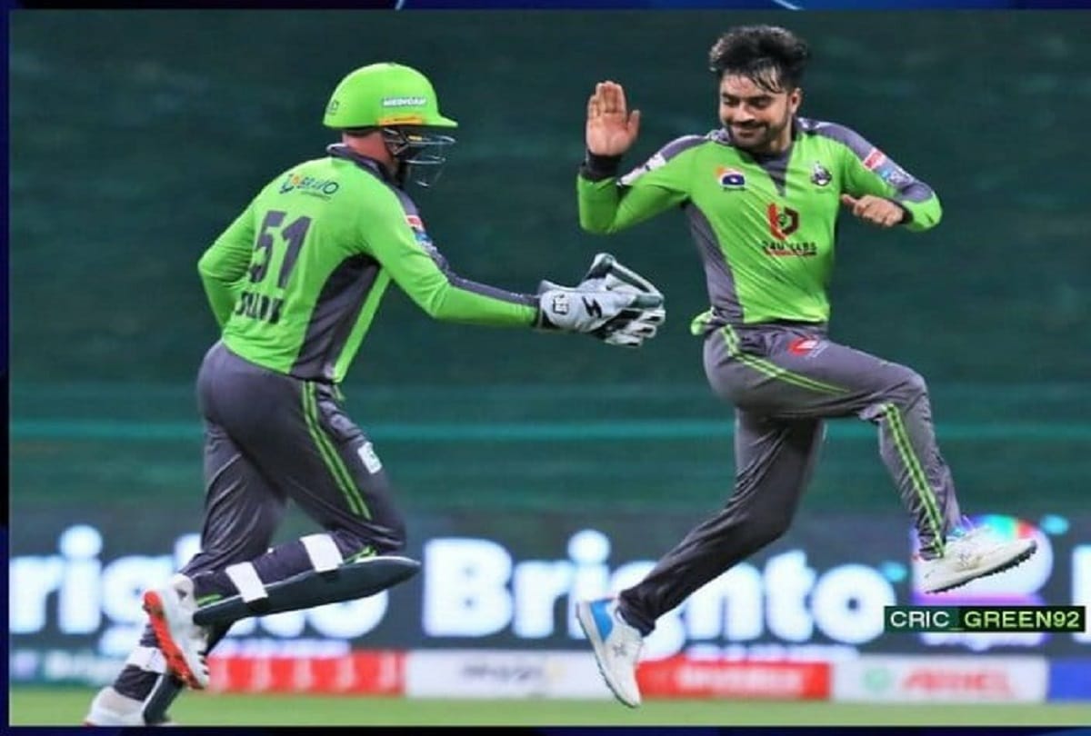 Lahore Qalandars beats Peshawar Zalmi by 10 runs in Pakistan Super League match at Abu Dhabi Rashid Khan taken 5 wickets