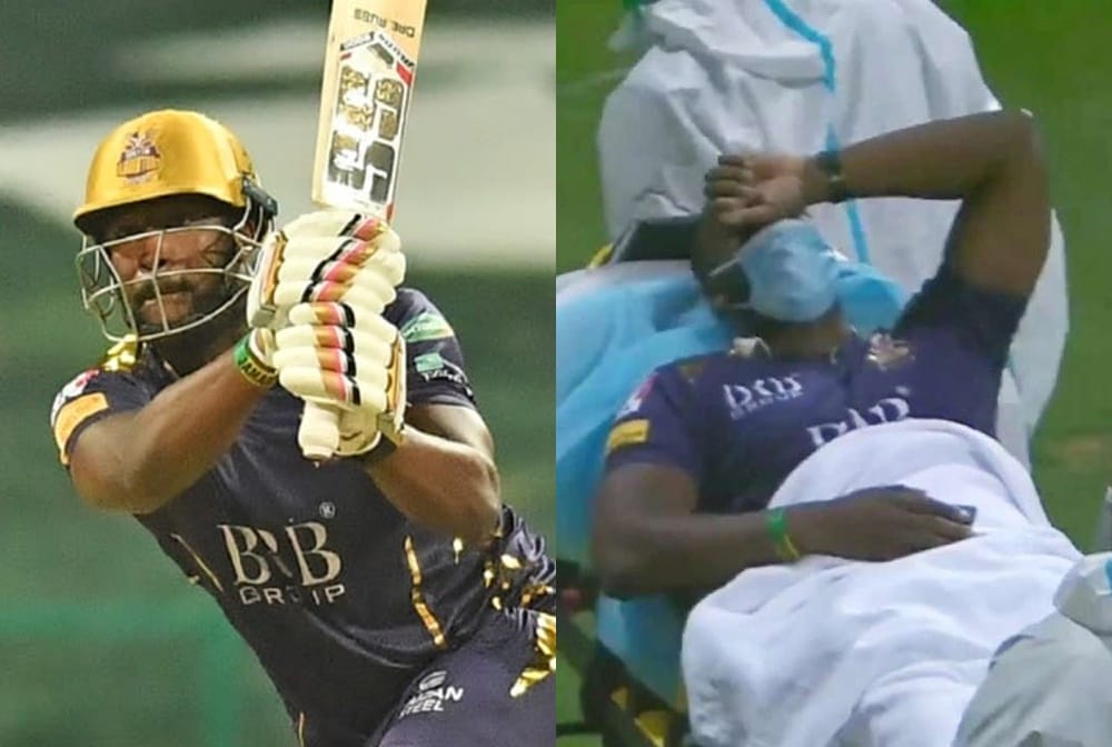 PSL 2021: Andre Russell stretchered off the field after getting hit on helmet