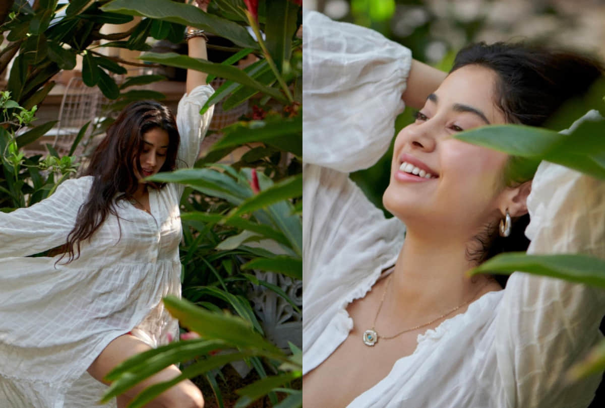 janhvi kapoor show her inner beauty in white thigh high slit front open button dress