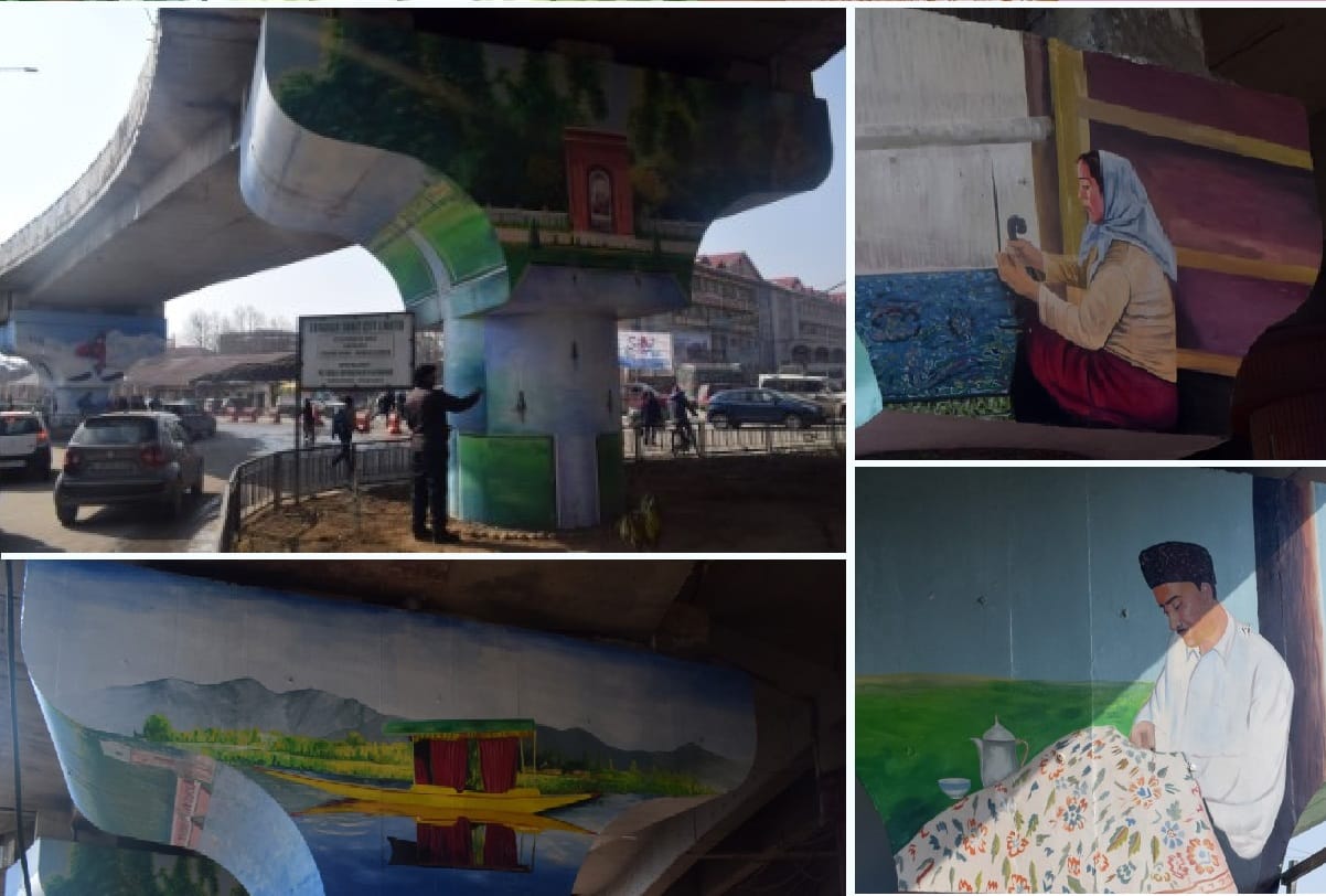 Artists showing their art on flyovers and walls in Kashmir