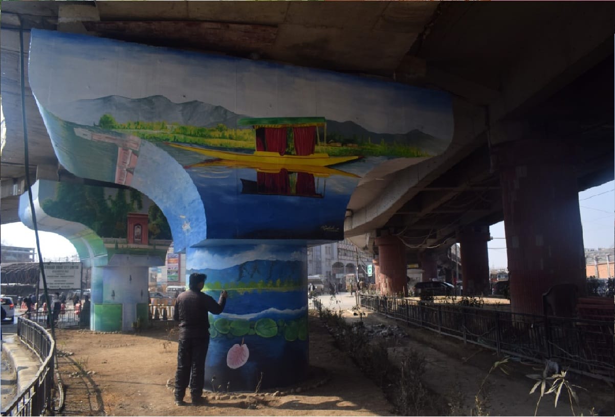 Artists showing their art on flyovers and walls in Kashmir