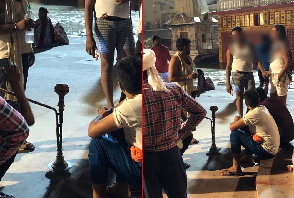 Haridwar News: Haryana Youth poses like kinnar and Smoke Hookah on Har Ki pauri photos