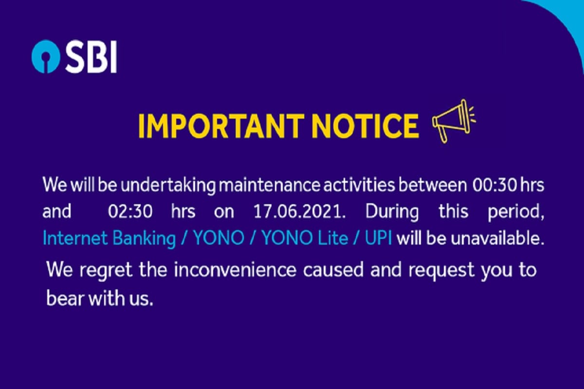 sbi no online banking services available for 2 hours on 17 june 2021
