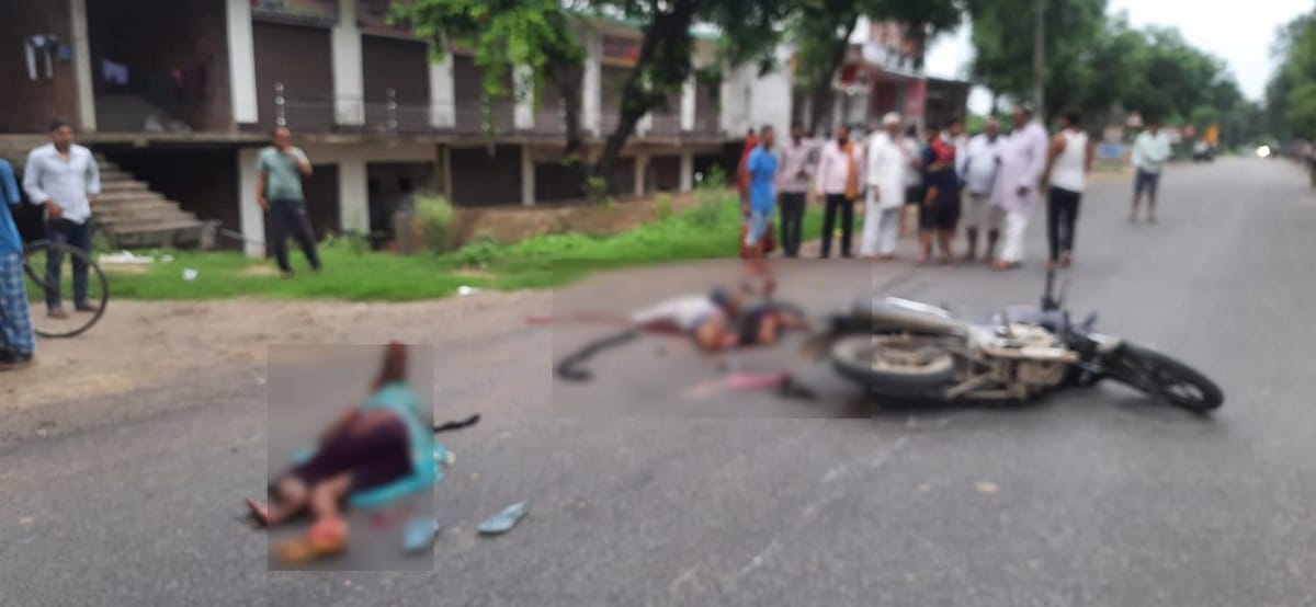 Two died including woman another woman injured in road accident dumper collided with bike in jaunpur