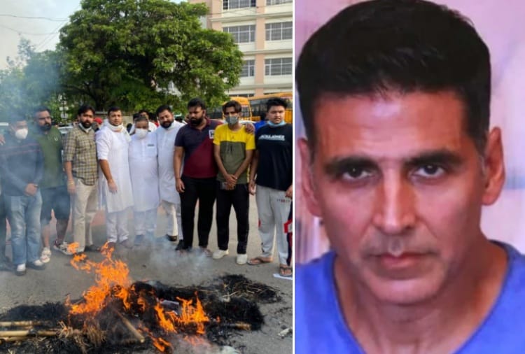 Protest against actor Akshay Kumar regarding his film prithviraj in Chandigarh