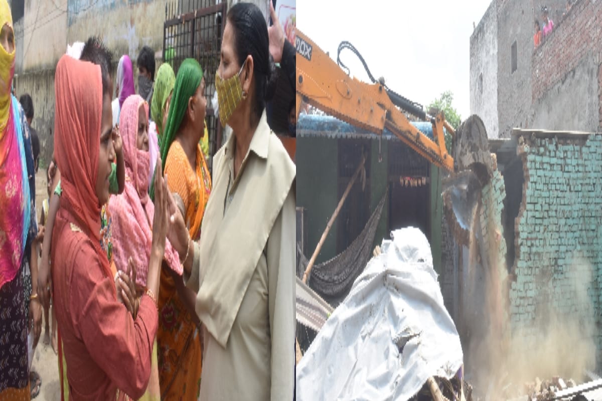 Meerut: Protest against removal of encroachment in Jagriti Vihar, women lying in front of bulldozer