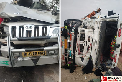 bolero and truck collided in bikaner lunkaransar four killed and many injured
