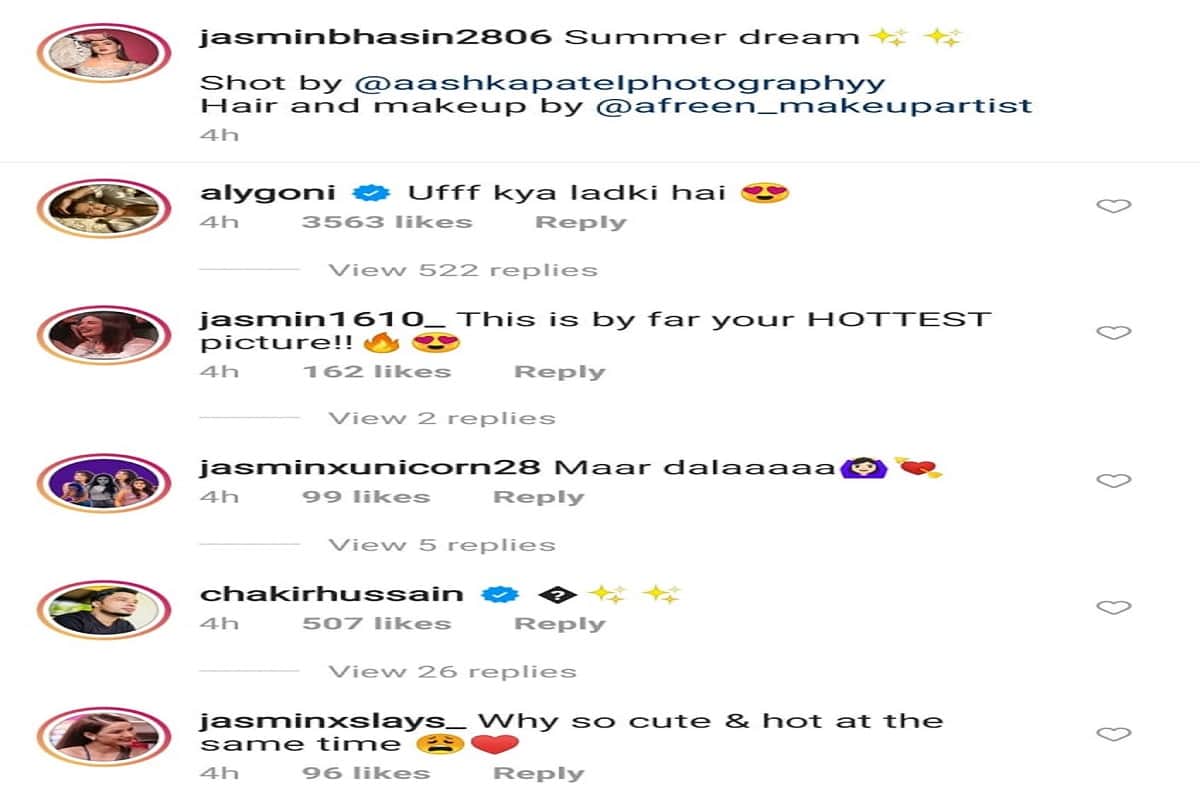 jasmin bhasin latest white loose shirt look in hindi