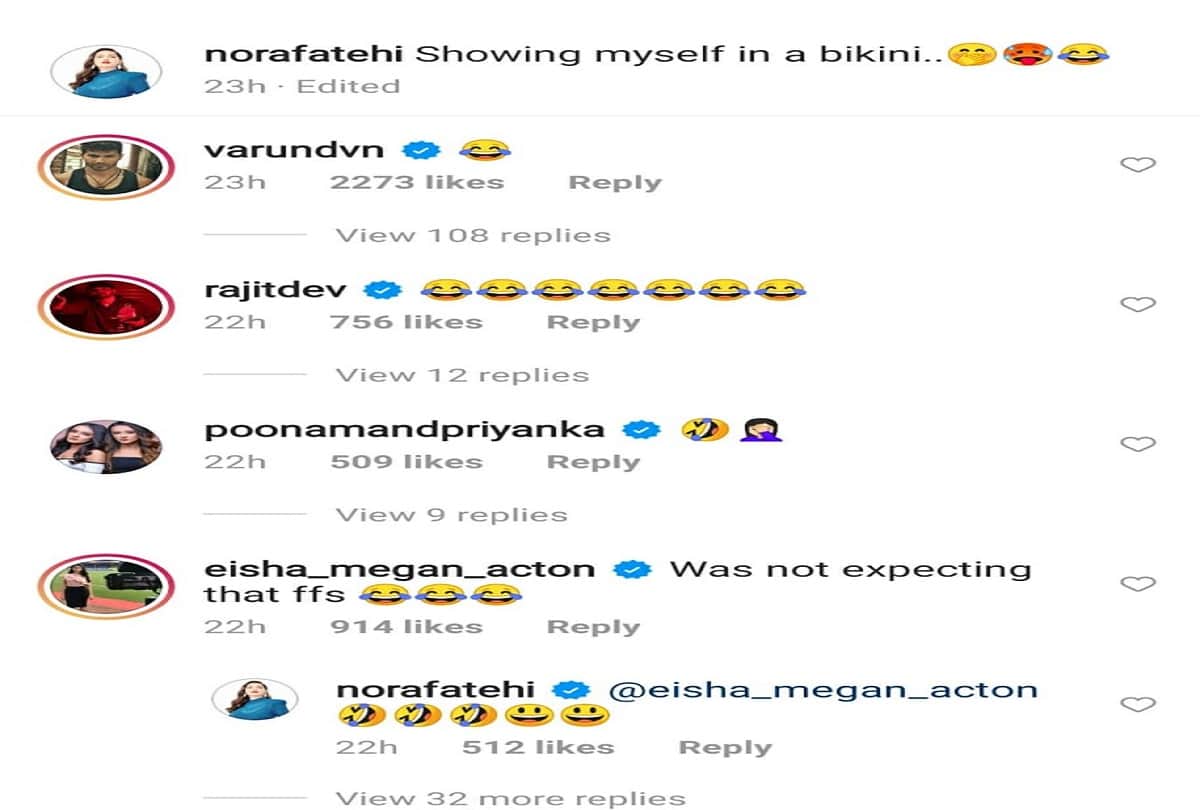 nora fatehi funny bikini look in instagram reel