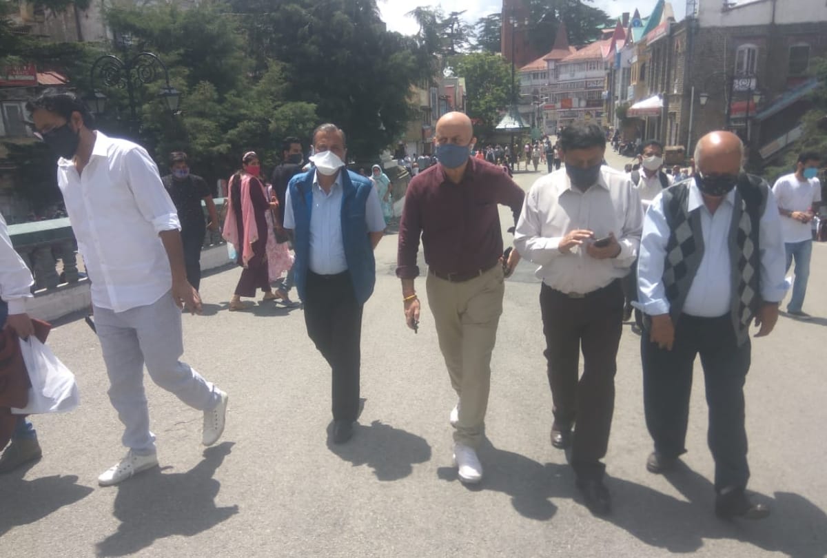 bollywood actor anupam kher spotted at ridge maidan shimla