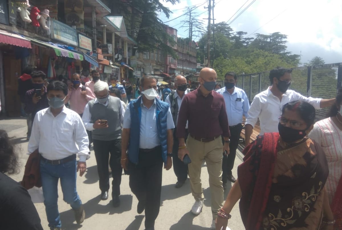 bollywood actor anupam kher spotted at ridge maidan shimla
