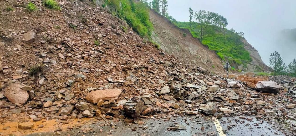 The road on the national highway was closed for the day due to heavy debris