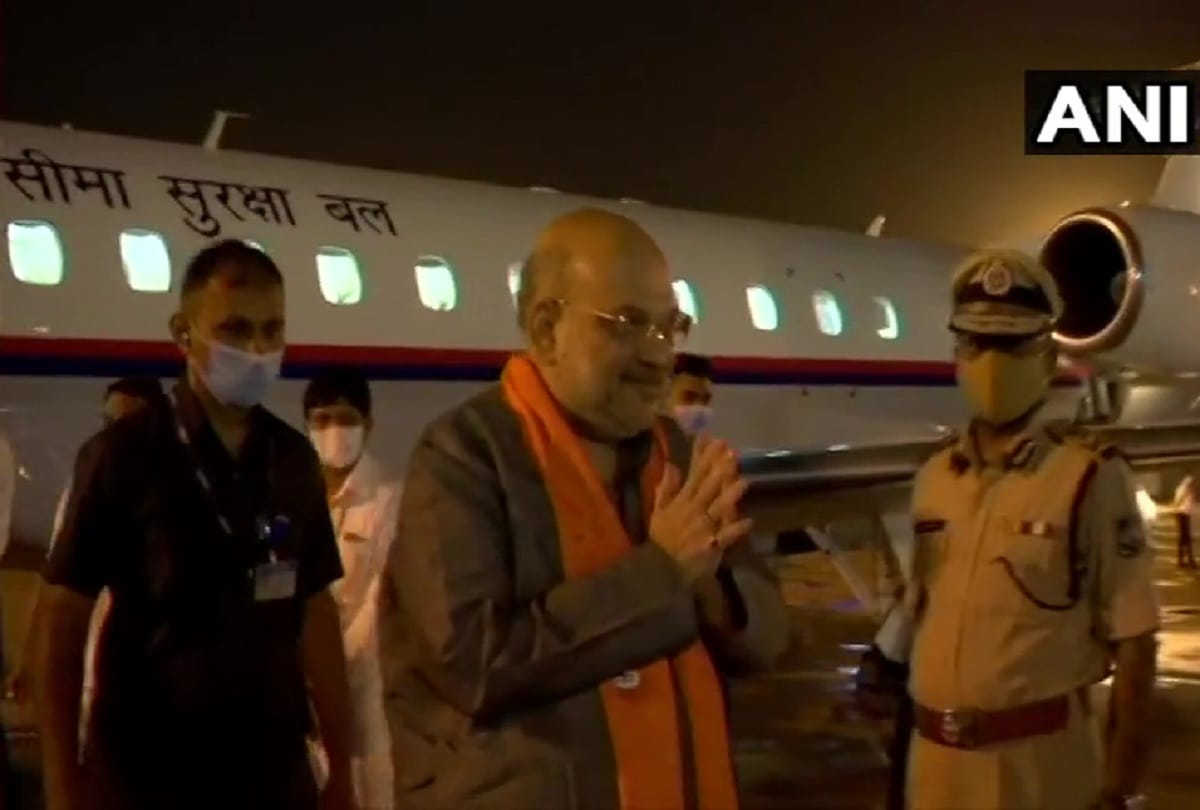 Union Home Minister Amit Shah arrives at the airport in Ahmedabad for two day gujarat visits