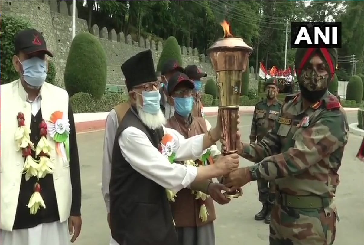 Victory Flame received by soldiers war veterans at J&K Light Infantry Regimental Centre in Srinagar