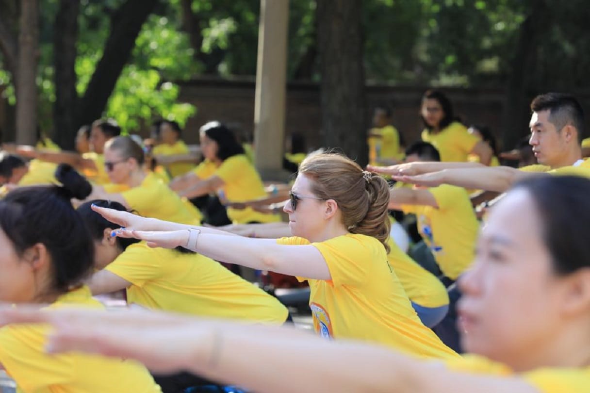 More than 100 Chinese nationals participated in the world Yoga program at the Indian Embassy in China
