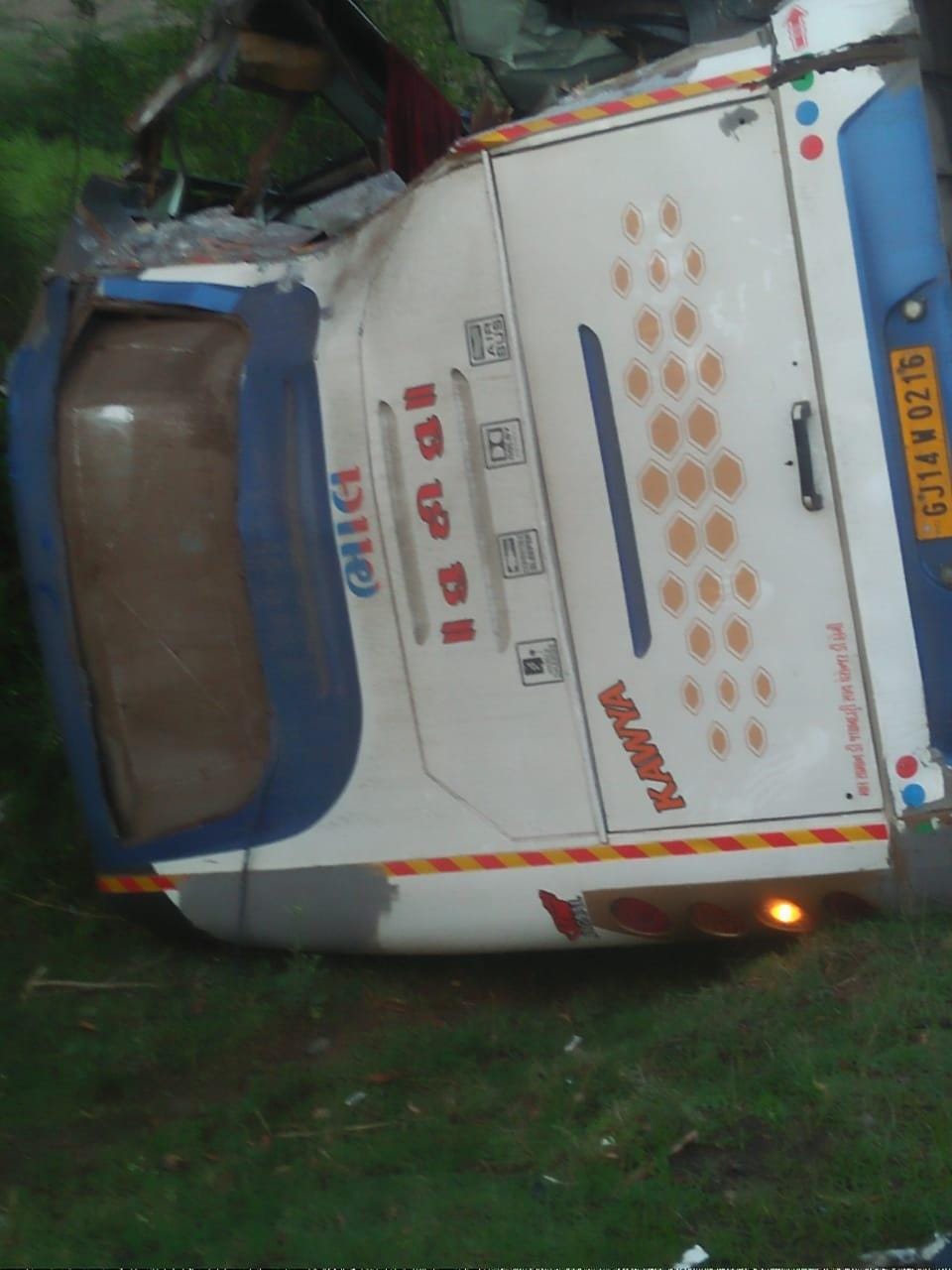 Travelers' bus overturned after collision, narrowly left passengers