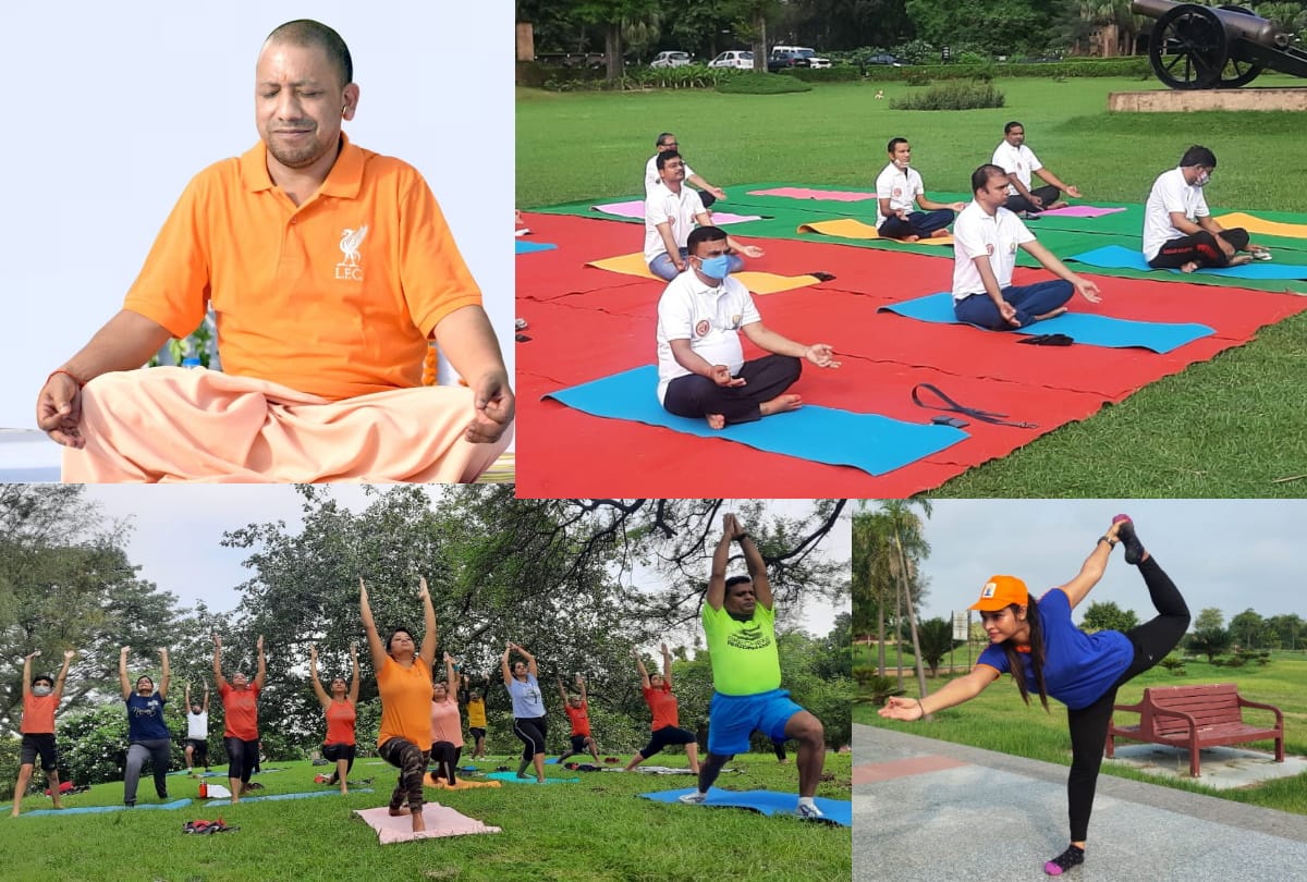 International Yoga day: People participate in international yoga day.