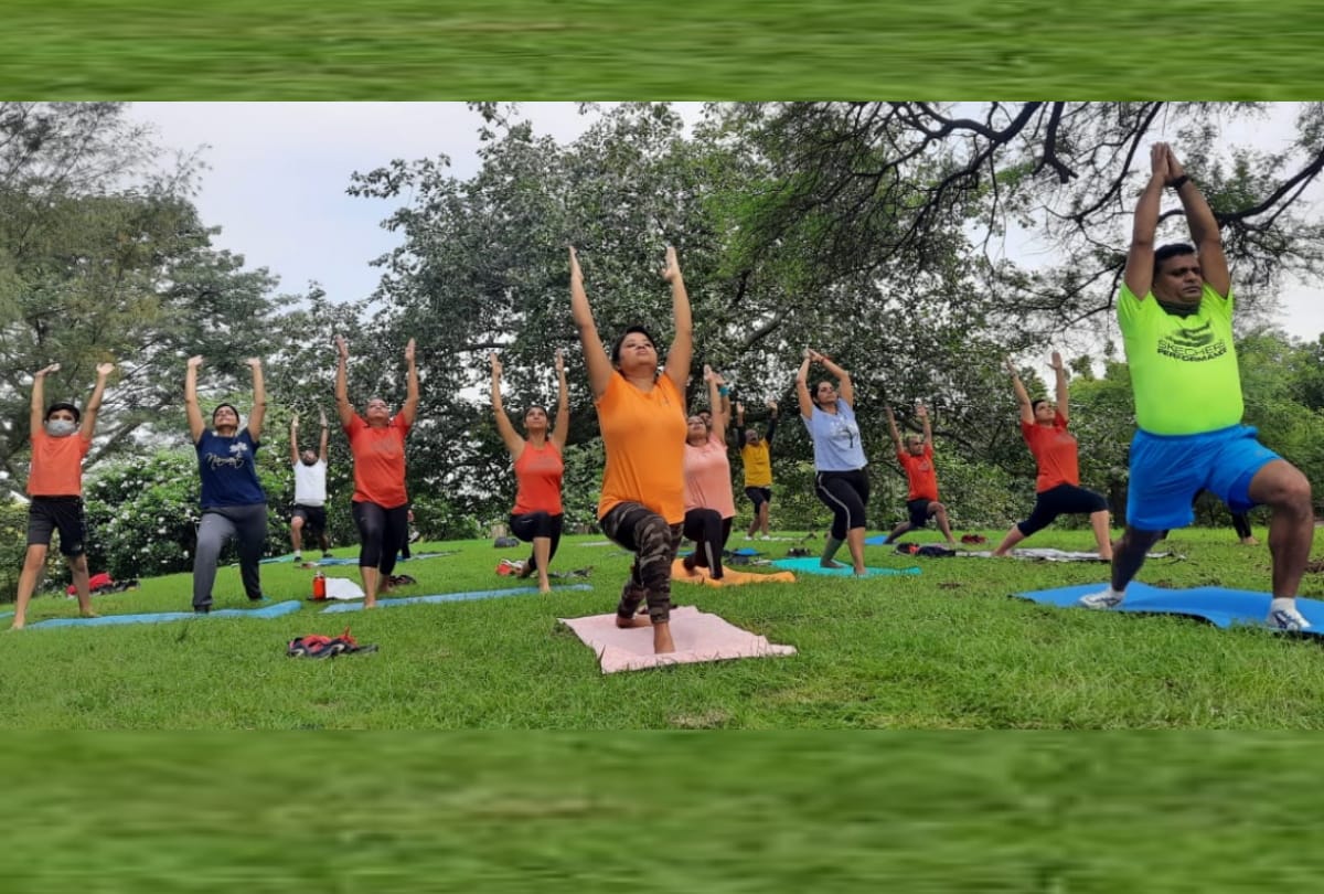 International Yoga day: People participate in international yoga day.