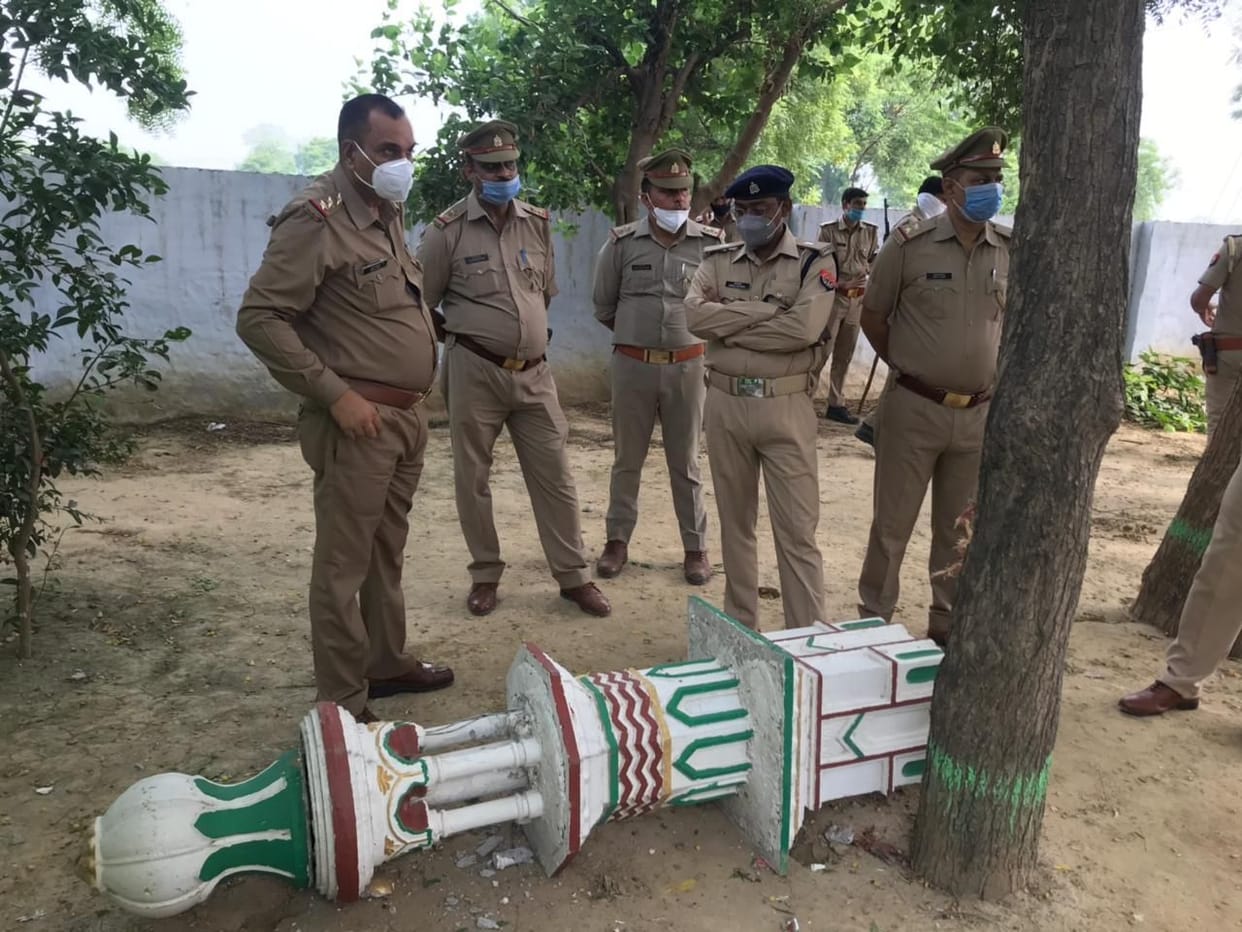 Mathura: Mischievous elements broke a tower of the religious place, damaged the other