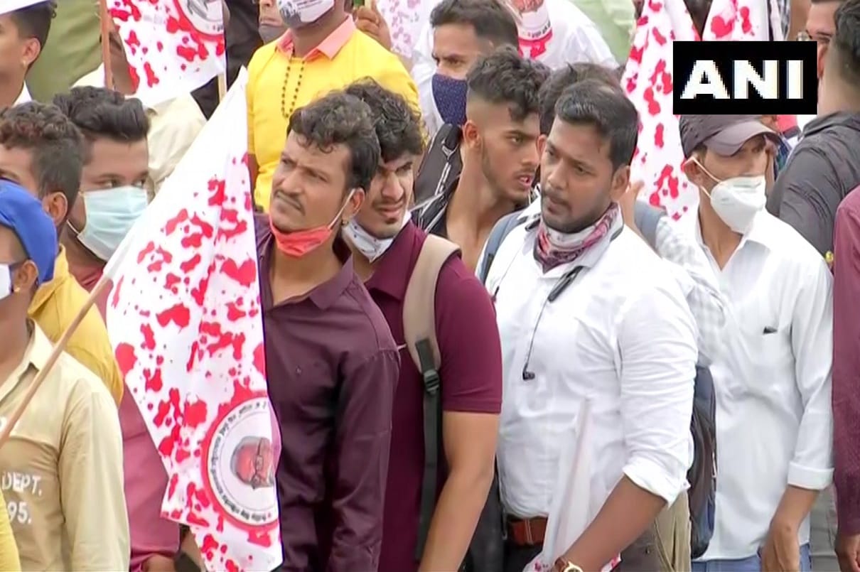 protesters and BJP workers held a demonstration in Navi Mumbai over the name of the international airport being built in city