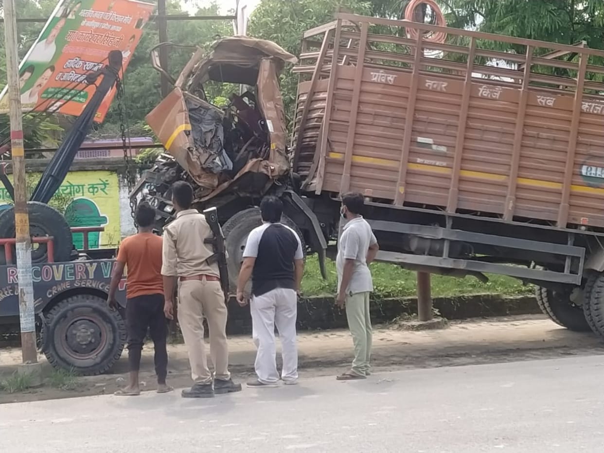 DCM laden with household items collides with truck parked on roadside in mau two died and driver injured