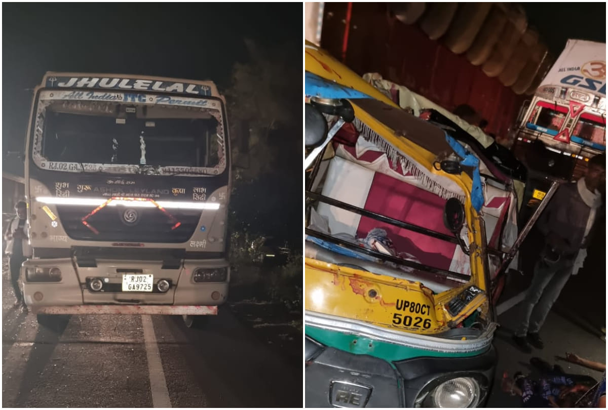 one killed, ten injured due to tempo collided with a truck on highway in agra