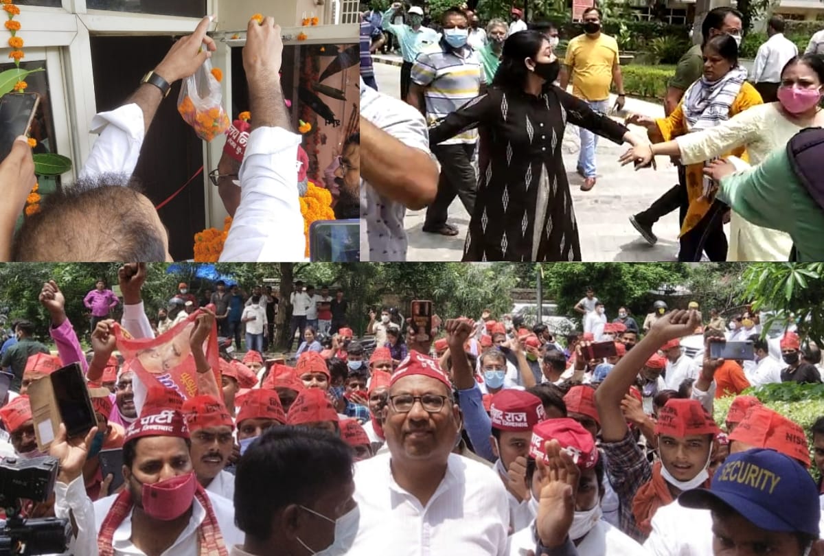 People oppose opening of Nishad party office in campus of residential building.